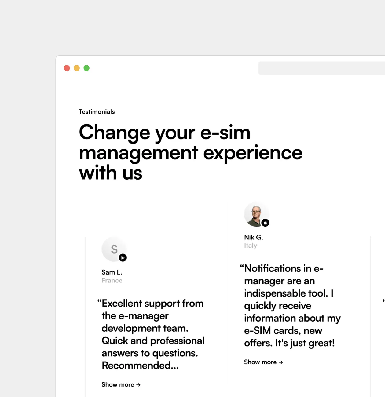 E-manager – promo website for mobile app for e-sim management - Website Development - Photo 11